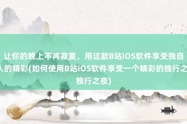 让你的晚上不再寂寞，用这款B站iOS软件享受独自一人的精彩(如何使用B站iOS软件享受一个精彩的独行之夜)